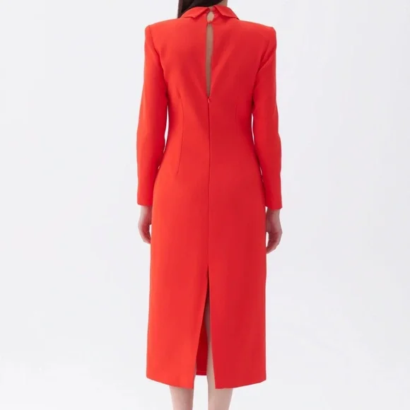 Tie Neck Midi Dress with Shoulder Pad - Picture 3 of 8